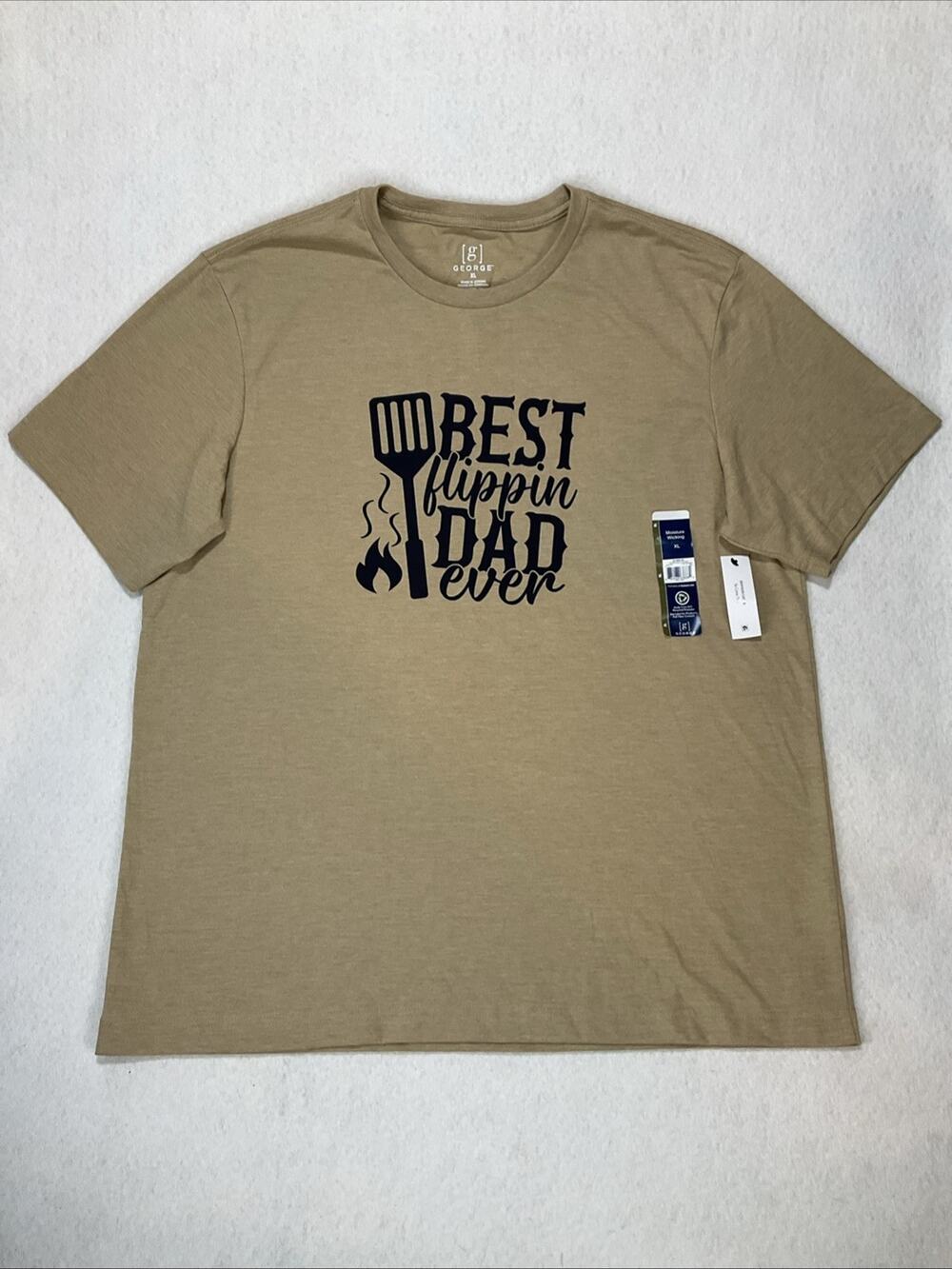 Best Flippin Dad Ever Mens Short Sleeve T-Shirt XL Tan Grilling Dad Gift NWT